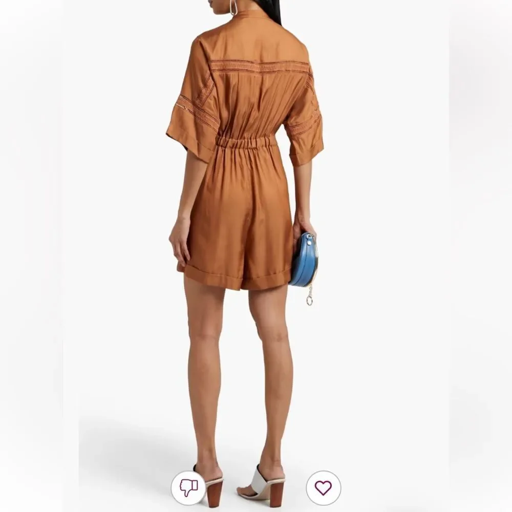 Diane Von Furstenberg Bara Silk Pintuck Button Front Romper